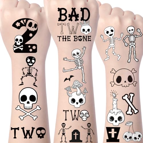 Bad Two the Bone Temporary Tattoos - Yoyuspy 200+ Bad Two the Bone Party Decorations Favors Supplies Birthday Decorations Cute Black White Skeleton Skull Tattoo Stickers Rewards