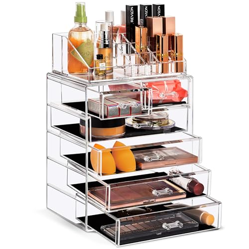 Sorbus Acrylic Makeup Organizer Set, 6-Drawer Vanity & Countertop Cosmetic Storage with Small & Wide Compartments, Clear Makeup Storage for Brushes, Jewelry ? Holiday Gift for Women & Teens