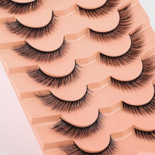 False Eyelashes Wispy Lashes Natural Look Fake Eyelashes 7 Pairs Cat Eye Lashes Mink Fluffy Strip False Lashes Fox Eye Lashes Pack