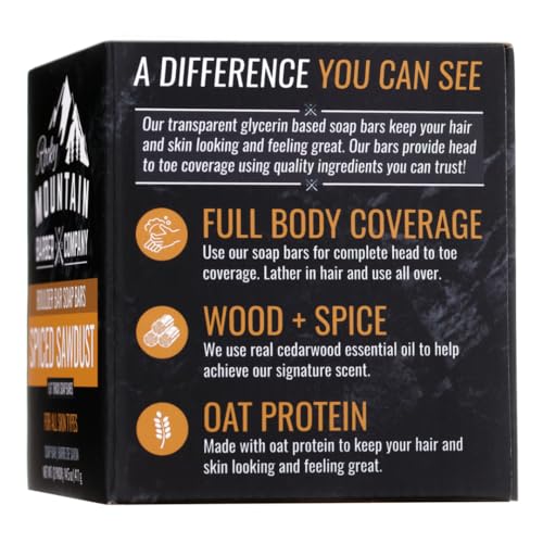 Men¡¯s All-in-One Shampoo & Body Soap Bars ? Extra Thick 1.6¡± Glycerin Hair & Body Soap Bars - 2 Soaps - Spiced Sawdust Scent - with Coconut Oil, Oat Protein & Cedarwood Oil - Made in USA - 14.5 oz