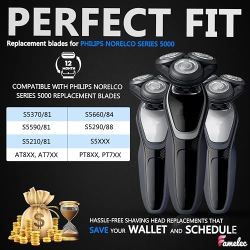 Upgrade Replacement Heads for Norelco 5000 Replacement Blades, New SH50 Shaving Heads Compatible with Norelco Replacement Heads Series 5000 (S5xxx), Double Blades for Electric Razor for Men