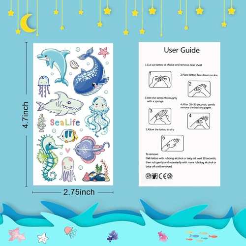 Partywind 130 Styles Luminous Shark Temporary Tattoos for Kids, Glow Shark Birthday Decorations Party Favors Supplies for Boys and Girls, Ocean Under Sea Fake Tattoo Stickers (10 Sheets)