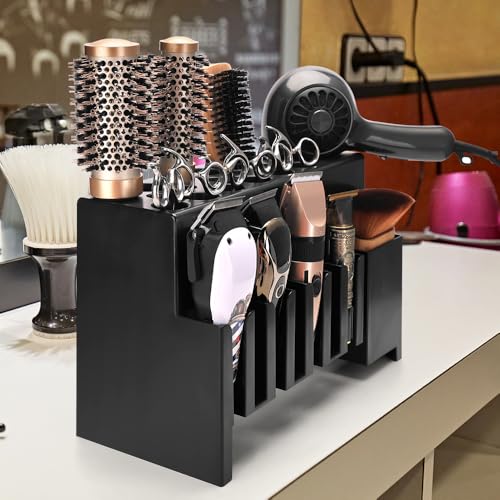 Wall Mount Hair Tool Organizer, 6-Slot Holder for Clippers, Dryers & Brushes, Save Counter Space, All-in-One Storage Rack for Bathroom & Salon, Black