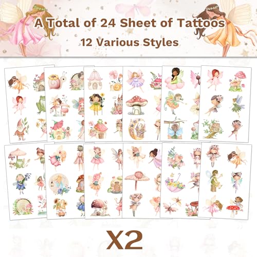 144 PCS Fairy Temporary Tattoos Stickers Woodland Fairy Birthday Decorations Fairy First Birthday Party Favors Garden Fairy Party Gift Supplies for Kids Classroom School Prizes Goodies Bags