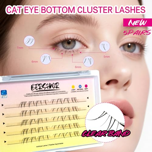 Cateye Bottom Lash Clusters DIY lash Extensions Lower Individual Lashes Cat Eye Bottom Cluster Lashes Bottom Eyelashes Clear Band