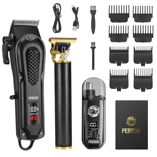 pebsoa¢ç Men's Professional Hair Clippers Kit£¬Cordless & Corded Barber Clippers Set£¬Grooming Rechargeable Beard Trimmer with Adjustable Blade Black