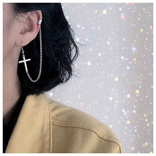 Vintage Cross Cartilage Chain Earrings Silver Long Chain Dangle Earrings Cross Ear Cuff Chain Earrings Helix to Lobe Chain Earrings Jewelry for Women