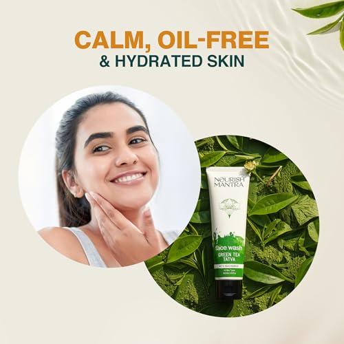 Nourish Mantra Green Tea Tatva Face Wash | With Green Tea, Walnut Powder & Niacinamide| For All Skin Types | 2-in-1 Exfoliator & Face Cleanser | Paraben & SLSSLES Free - 100 ml