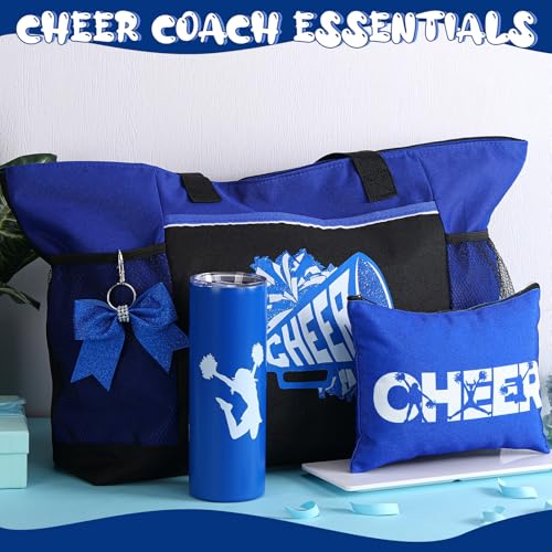 Patelai 4 Pcs Cheerleader Gifts Set Cheer Tote Bag 20 oz Tumbler Women Makeup Bag Keychain Stuff Accessories for Cheerleader