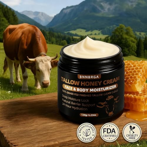 Organic Grass-Fed Beef Tallow for Skin ? Moisturizing Cream with Raw Honey, Handmade All-Natural, for Soft Smooth Skin £¨4 Oz £©