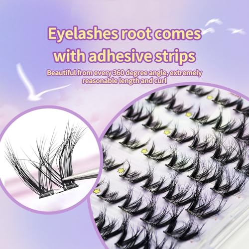 Thick Fluffy Self Adhesive Eyelashes Clusters Extension, 11-14mm 80pcs Pre-Glue False Eyelashes Clusters Set, Individual Lashes, No Glue Needed