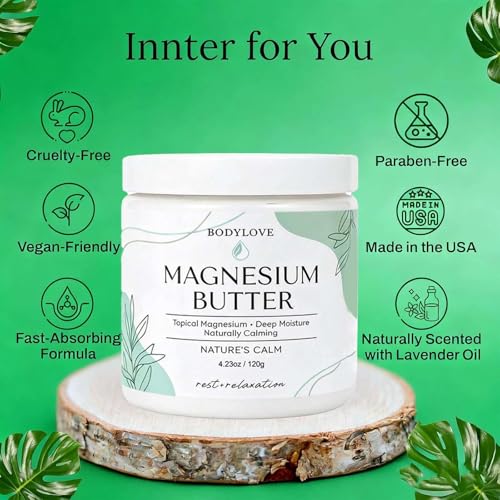 BodyLove Magnesium Butter ? Calming & Soothing Topical Magnesium Cream with Shea, Mango & Cocoa Butter ? Deep Moisturizing Body Butter for Skin Comfort & Relaxation(1pc)