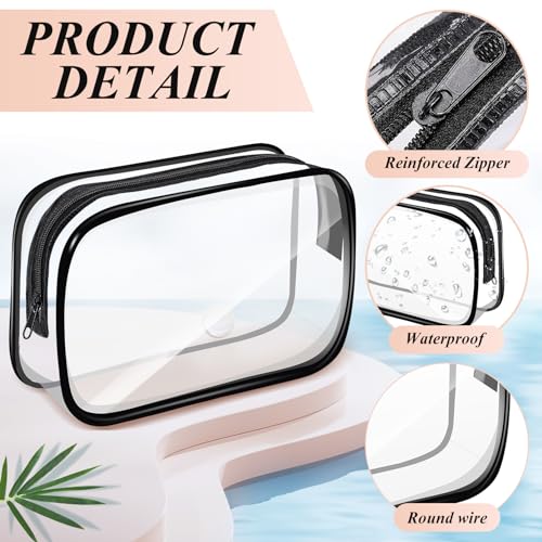 16 PCS Clear Makeup Bags,Clear Toiletry Bags TSA Approved,Waterproof Clear Cosmetic Bags,PVC Travel Bag with Zipper,Portable Transparent Cosmetic Pouches for Women Men Vacation(Black,Medium)