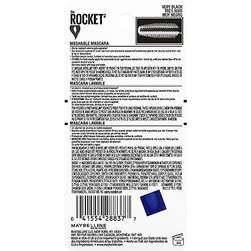 Maybelline New York, Volum' Express The Rocket Washable Mascara , Very Black, 0.3 Fl Oz,Very Black Washable,K1218400