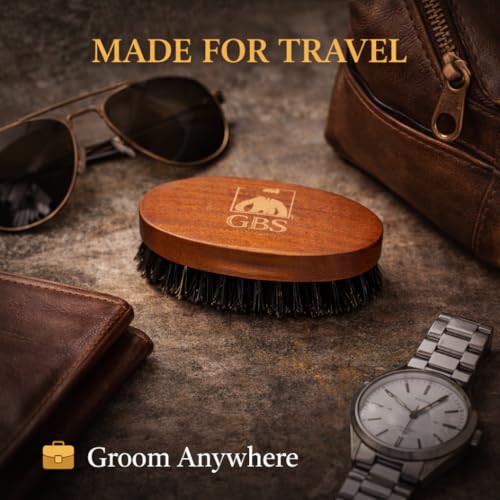 G.B.S 100% Natural Boar Bristles Beard Brush - Small Travel Size with Ergonomically Designed Wood Handle - Professional Beard and Mustache Grooming Softens and Untangles Your Beard (3)