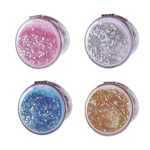Compact Mirror, Pocket Mirror 4 Pcs Mini Mirror for Purse 2.75 Inch 1X/2X Magnifying Round Small Travel Mirror, Handheld Folding Cosmetic Purse Makeup Mirror for Women Girls