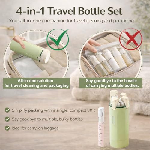 4-in-1 Travel Bottles for Toiletries, Travel Pump Bottle£¬Leak-Proof Shampoo Conditioner Lotion Dispenser with Pump, Compact No-Spill Toiletry Containers for Travel & Business Trips (Green)