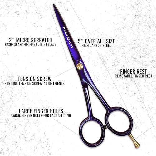 5.5" Professional Hair and Beard Scissor For Men & Women German Shears Use for Facial Hair, Trimming, Grooming, Cutting, and Styling of Beard (Purple)