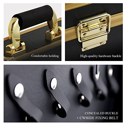 Barber Case Clipper Bag Gold, Hair Kit Tool Box Aluminum Organizer with Portable Handle and Secure Numlock for Scissors, Clippers, Barber Supplies 15.7" x 12" x 6.1"