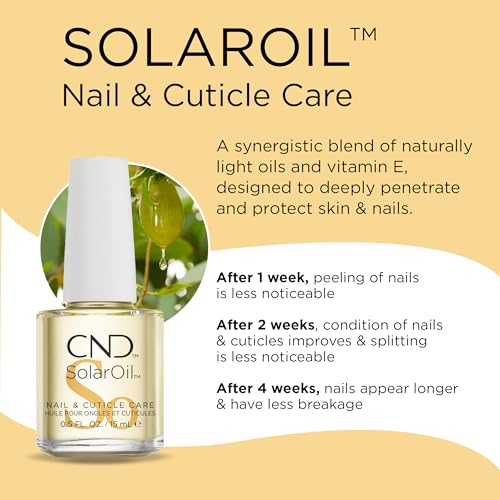CND SolarOil Cuticle Oil, Natural Blend Of Jojoba, Vitamin E, Rice Bran and Sweet Almond Oils, Moisturizes and Conditions Skin, Pack Of 1, 0.125 fl oz