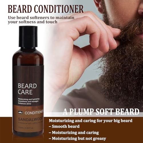 Beard Wash & Conditioner Set for Men - Glycerin & Coconut Oil Formula with Sandalwood Scent, Softens & Strengthens Facial Hair, Reduces Itchiness (3.4oz x 2)