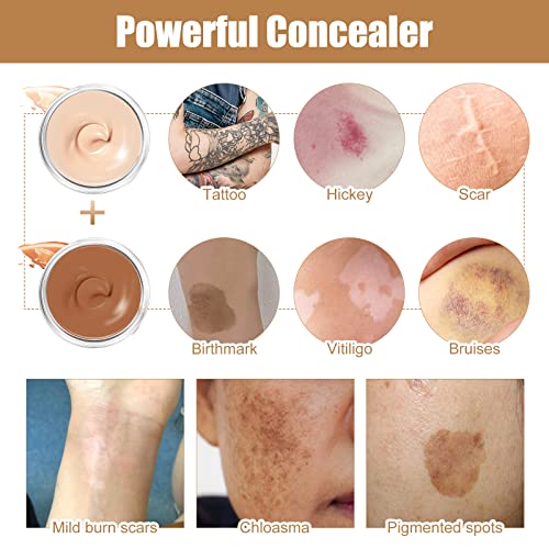 Tattoo Cover Up Makeup, Invisible & Natural Skin Concealer Set, Waterproof Makeup Cover Cream for Tattoo, Scars, Vitiligo and Dark Spots, Use on Body (2¡¿0.7 ounce)