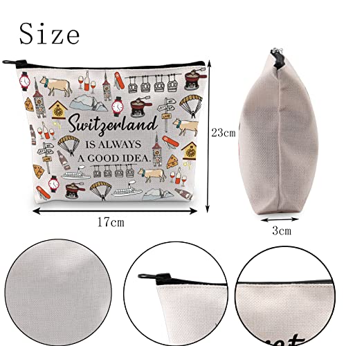 POFULL Swiss Mountains Gift Switzerland Is Always A Good Idea Cosmetic Bag Europe Trip Gift (Switzerland Is Always Cosmetic Bag)