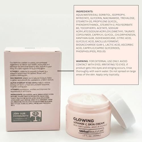 Global Beauty Care Vitamin C Skin Cream ? Niacinamide, AHA & Vitamin E, 3-Pack (3x 1.7 fl oz)