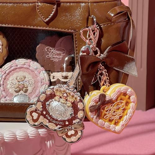 Flower Knows The Sweetie Bear Collection Setting Powder,Cute Bag Charms Purse Keychain,Makeup & Setting Compact and Puff Pressed Powder,Pore Blurring Backed,Gift for Women,0.09 Oz(02 Cookie)