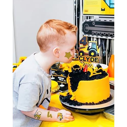 216 Pieces Under Construction Temporary Tattoos Stickers,20 Sheets Yellow and Black Striped Themed Tattoos Stickers Party Decoration Supplies Party favors for Kids Adults