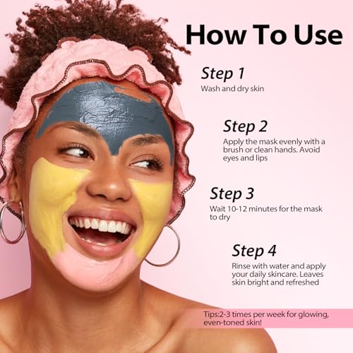 YLNALO Women's Day Skincare Gift 3 Pcs Clay Facial Mask Set - Turmeric Vitamin C, Dead Sea and Himalayan Clay Skin Care Mask for Deep Cleansing, Moisturizing, and Refining Pores, Spa Facial Mask Set