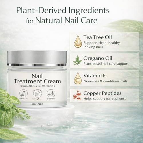 Nail Treatment Cream, Nail Repair Cream for Damaged, Cracked, Thin Nails, with Tea Tree Oil, Oregano Oil, Vitamin E, Improves Nail Appearance, Nail Strengthener & Growth, 50G/1.76OZ