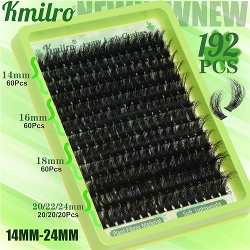 Kmilro Thick Lash Clusters 14-24mm Long 240D Cluster Eyelash Extensions Waterproof Volume Eyelash Clusters 192Pcs Individual Lashes Soft Wispy False Eyelashes DIY Lash Extension