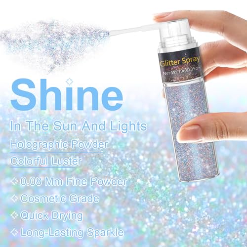 Hair and Body Glitter Spray, 1PC Glint-Rainbow Hair Glitter Extra Fine Face Shimmer Powder for Clothes, Festival Loose Sparkle Powder for Rave Clothes Nail Art Easter Halloween Crafts (Glint-Rainbow)