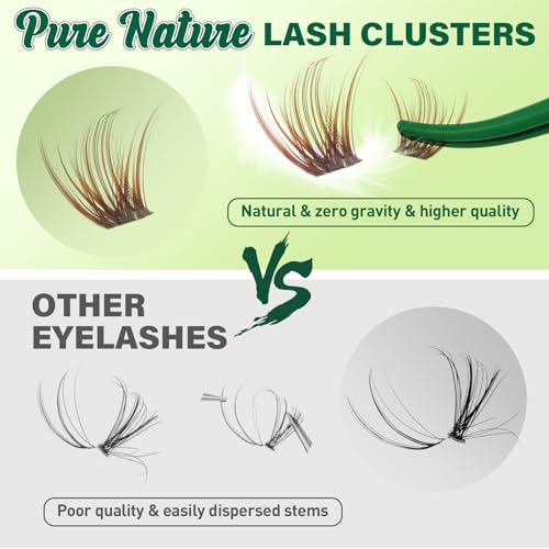 KEYYOU Natural Lash Clusters Wispy Eyelash Clusters 144 pcs Cluster Eyelash Extensions D Curl Individual Lashes 8-16MIX Mix Length Light and Natural Lashes Look with Thin Lash (N03-Brown-8-16MIX-D)