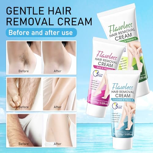 3PCS Hair Removal Cream for Women,Mens Depilatory Cream for Unwanted Hair in Face,Underarms,Bikini and Legs,Long-lasting Flawless Body Depilatory Lotion,Moisturizing Hair Removal Lotion