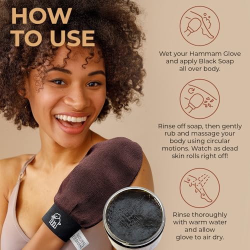 Natural Elephant Exfoliating Hammam Glove - Face and Body Exfoliator Mitt 5 and 10 Packs (3 Orange, 2 Teal (Pack of 5))
