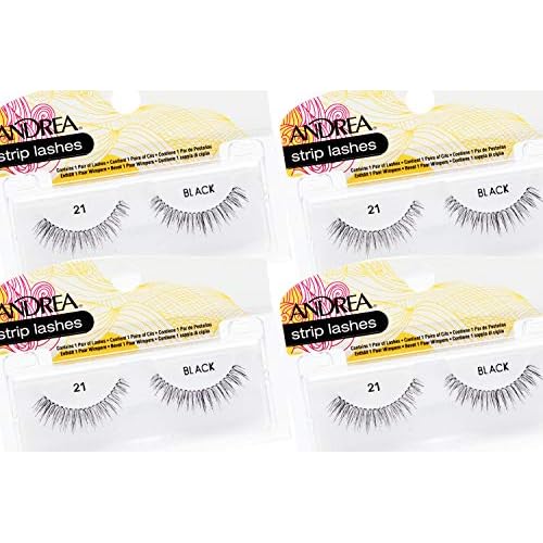 Andrea False Eyelashes Style 21 - Black, Reusable Natural Look Strip Lashes, Lightweight Fake Eyelashes, 4 Pack