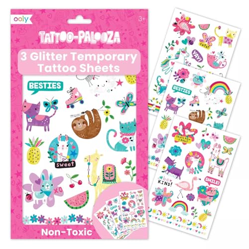 Ooly 50 Glitter Temporary Tattoos For Kids, Safe & Non-Toxic Temporary Tattoo, Party Favors Gifts for Kids, Great Goodie Bag Stuffers & Fun Birthday Decorations - Fun Friends