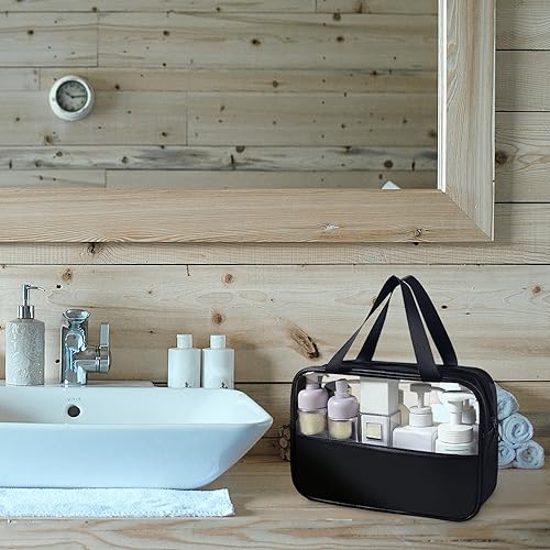 Large Clear Toiletry Bags for Traveling, 4Pcs Waterproof Clear Travel Bags for Toiletries Women Men, Travel Toiletry Bag Set, Transparent Makeup Cosmetic Bag, Black