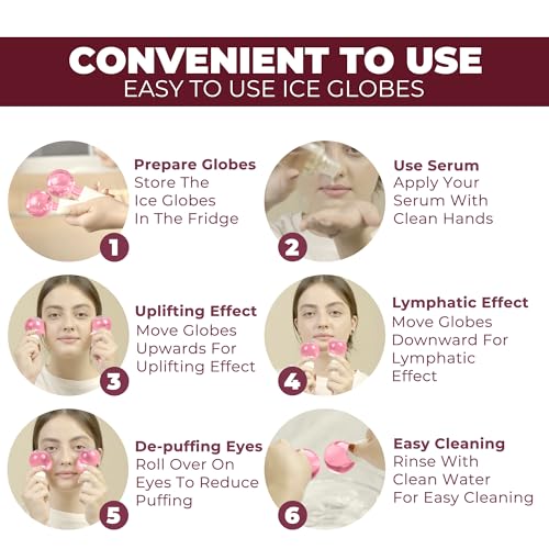 Ice Globes for Face 2Pcs ? Freezer Safe Ice Globes for Facials, Skin Tightening & Anti-Aging ? Reusable Facial IceGlobes for Reduction of Puffiness & Wrinkles of Face, Neck & Eyes?Pink