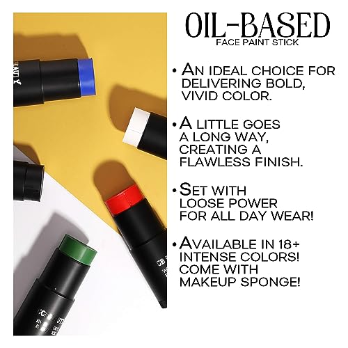 CCbeauty Clown White Face Paint Stick,Face Painting Kit,Non Toxic SFX Makeup For Joker Skeleton Halloween Costume Cosplay,Professional Body Paint,Full Coverage Painting Foundation With Makeup Sponge