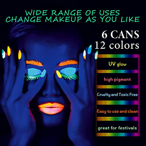 Water Activated Eyeliner, UV Glow Neon Cake Paint, 12 Bright Color Hydra Eye Liner,UV Glow Blacklight Luminous Body Face Makeup Paint, Costume Halloween and Club Makeup Art Paint (01)