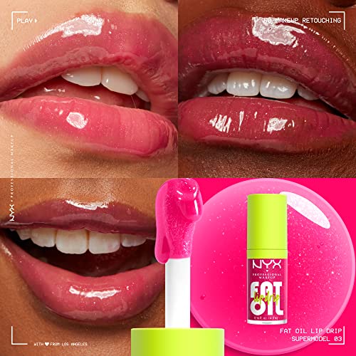 NYX PROFESSIONAL MAKEUP Fat Oil Lip Drip Vegan Tinted Lip Gloss Bundle - That's Chic (Deep Berry) and Supermodel (Shimmering Magenta)