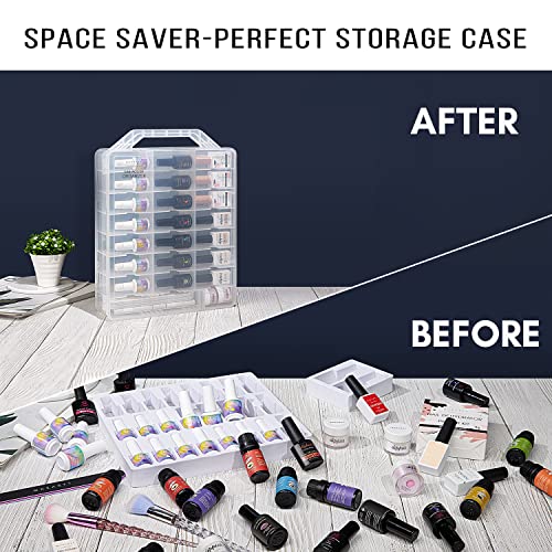 Makartt Nail Polish Organizer: Clear Universal Nail Polish Holder for 48 Bottles, Portable Sturdy Gel Nail Polish Organizer Case with 8 Adjustable Dividers, Space Saver for Nail Bottles Display Travel
