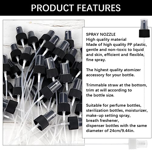 FERCAISH 40 Pcs Spray Bottle Tops, Replacement Pump Heads, Reusable Dispenser Caps, Fine Mist Sprayer, Cosmetic Spray Bottle (24 Caliber-Black)