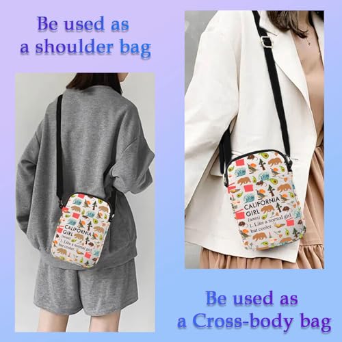 XYANFA Cali Makeup Bag - Trip Gift, Vacation Zipper Pouch (CALIFORNIA GIRL Crossbody)