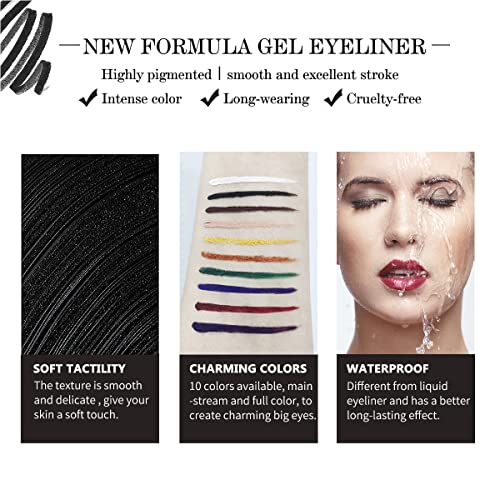 2-in-1 Gel Eyeliner Set, Tattoo Eyeliner Waterproof Smudge Proof Gel Cream Eye liner Pot with Brush, High Pigment Eye Makeup for Women (Black)