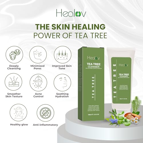 Tea Tree Face Wash ? Natural Tea Tree Soap Exfoliating Facial Cleanser ? Tea Tree Oil Fights Acne, Skin Irritation and Prevents Breakouts ? Deeply Cleansing, Hydrating Liquid Soap for Calm Fresh Skin