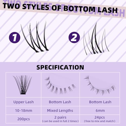 B&Qaugen B&Q Eyelash Extension Kit with Bottom Lash Extension 10-18mm 40D D Curl Lash Clusters Kit with Bottom Lashes DIY Lash Extension Kit Bond and Seal Lash Applicator (Kit-40D-D-MIX10-18)